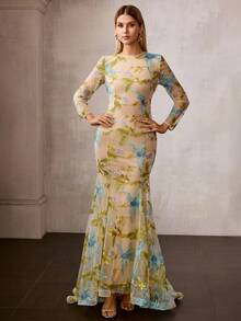 MOTF Soiréza WOMEN'S MESH EMBROIDERED MERMAID FORMAL DRESS - Multicolor - View 4