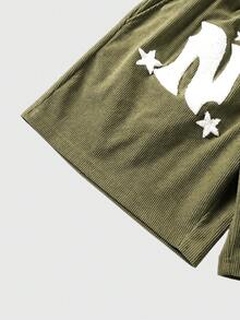 ROMWE MEN Men's Casual Letter Embroidery Drawstring Waist Shorts, Summer - Green - View 5