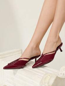 CUCCOO CHICEST Women's Pointed Toe Fashion Daily Wear High Heel Mules - Burgundy - View 11