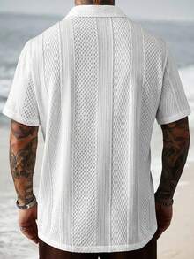 VENTUSAIL Men's Solid Color Jacquard Knit Short Sleeve Shirt - White - View 4