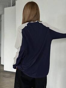 DAZY 拼色星星图案长袖T恤 Y2K，秋装 - 藏蓝色 - 查看 2