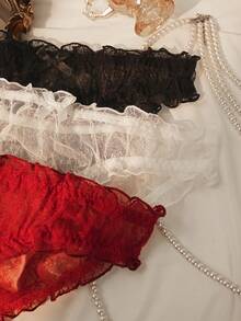 Seduluxe 3pcs/Set Plus Size Women's Fashion Ruffle Trim Bow Decor Lace Panties - Multicolor - View 4
