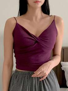 DAZY Women's Minimalist Twist Knot Camisole Top With Built-In Padded Bra - Purple - View 11