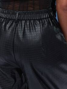 Normani 女士街头风派对嬉皮说唱音乐节基础款运动休闲黑色皮裤 - 黑色 - 查看 6