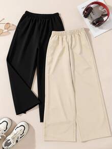 2件套少女休闲百搭格子宽松阔腿裤，适合上学、日常穿着、居家穿着 - 彩色 - 查看 5