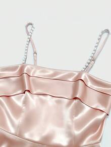 GlowEve New Sleeveless Beaded Design Shiny Fabric Elegant Commuter Young Versatile Daily Fitted Women Short Dress - Pink - View 6