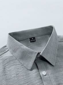 Manfinity Mode 男士休闲长袖衬衫，带胸袋 - 宽松版型，纯色，秋冬季节的理想之选 - 男士款 - 亚麻混纺面料 - 适合休闲场合 - 父亲节好礼之选 - 男士正装衬衫 - 修身衬衫 - 浅灰色衬衫 - 男士弹力衬衫 - 商务休闲衬衫 - 淺灰色 - 查看 5