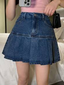 DAZY Women's Casual Denim Mini Skirt, Stylish Design, Spring/Summer - Blue - View 1