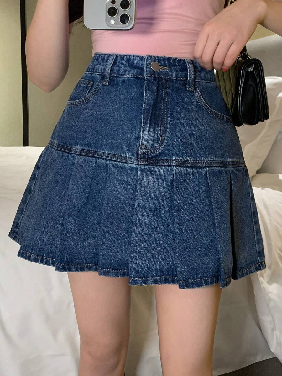DAZY Women's Casual Denim Mini Skirt, Stylish Design, Spring/Summer - Blue - View 1