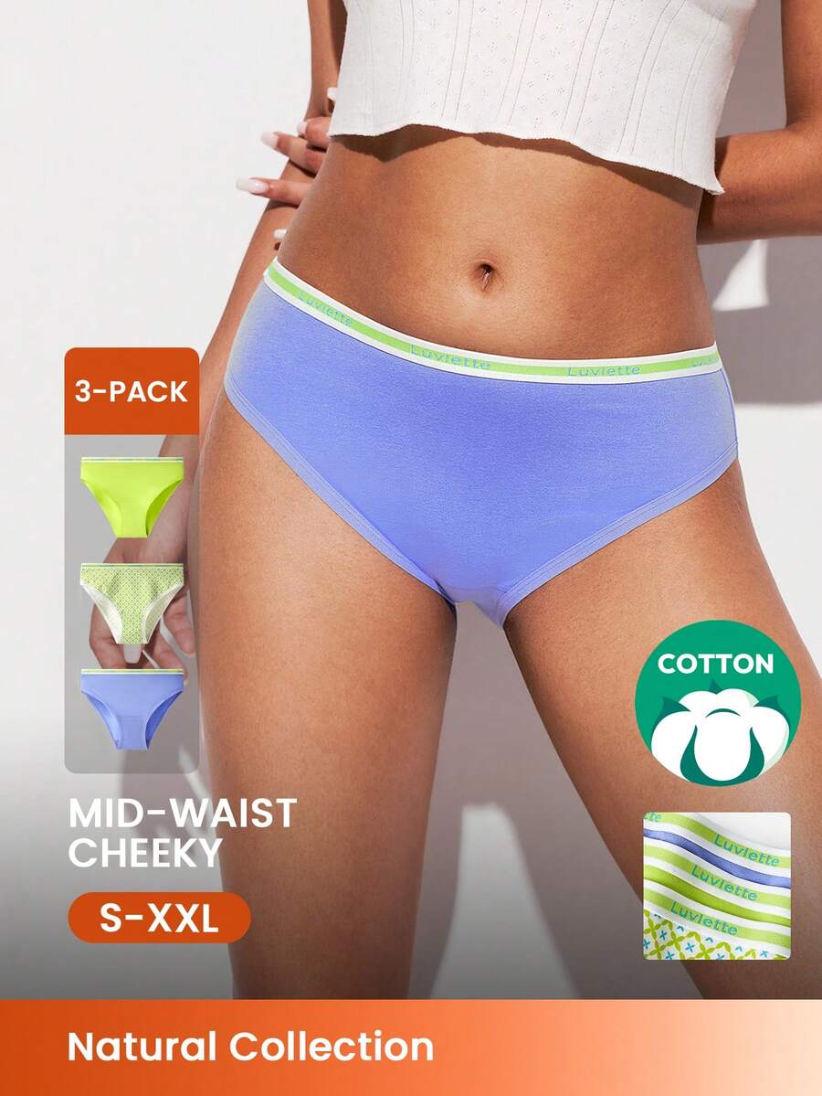 LUVLETTE 3-Pack Soft Cotton Mid-Waist Cheeky Women Underwear Panty Set - Multicolor - View 1