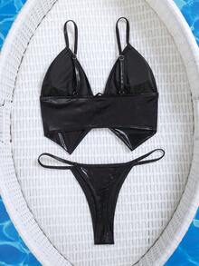 ROMWE 2026 Spring/Summer New Goth Solid Black Sexy Bikini Swimwear Set Goth Bikini Gothic Swimwear Goth Swimwear Emo Bathing Suit - Black - View 7