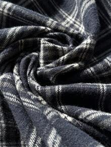 SHEIN EZwear 加大码女式格子裤，黑白格子松紧腰带口袋阔腿休闲宽松裤，女式冬季服装 - 彩色 - 查看 5