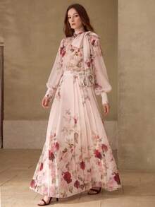 MOTF PREMIUM WOMEN'S ROMANTIC ELEGANT PLACEMENT PRINT PLEATED SKIRT, SPRING/SUMMER - Multicolor - View 5