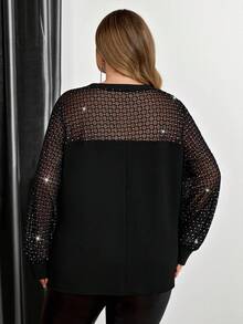 SHEIN CURVE+ 大码长袖女式上衣，日常休闲服装 - 黑色 - 查看 2