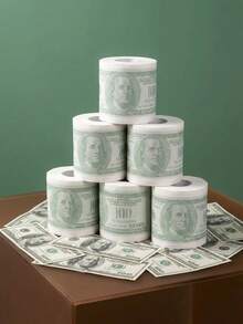 Joivida 印有100美元钞票图案的双层木浆卫生纸，卷筒上印有本杰明·富兰克林肖像和安全条纹，柔软易清洁，趣味十足，是浴室装饰、新奇家居用品、独特的美国货币风格恶搞礼物、乔迁之喜礼物、客用浴室必备品。 - 彩色 - 查看 2