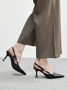 CUCCOO BIZCHIC 女鞋 女士尖头细高跟黑色后跟带高跟鞋 时尚舒适通勤商务百搭女士露跟鞋 春季鞋 - 黑色漆皮 - 查看 4