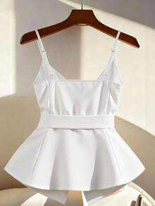 SHEIN Franclia Women's Fashionable Casual Commuter Daily Office Metal Buckle Camisole Top, Spring/Summer White Elegant Top Strappy Top - White - View 2