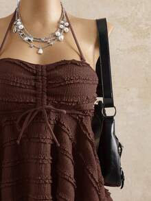 Bellisia Women's Lightweight Vacation Special Textured Fabric Burgundy Strapless Detachable Strap Mini Skirt Cute Camisole Bikini Top - Coffee Brown - View 3