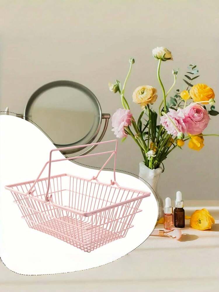 Zazumi Pink Metal Storage Baskets, Japanese Makeup Organizer, Desk & Vanity Jewelry Holder, Gift For Women, Dorm Room Home Decor, Cosmetic & Accessory Display Shelf - Multicolor - View 2
