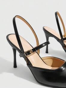 CUCCOO SZL Women's Pointed Toe Buckle Design Everyday Versatile Fashion High Heels - Black - View 10