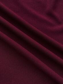 SHEIN Teen Girls' Burgundy Knit Halter Neck Sleeveless Cinched Waist A-Line Party Dress With Beaded Design, Fashionable - Burgundy - View 4