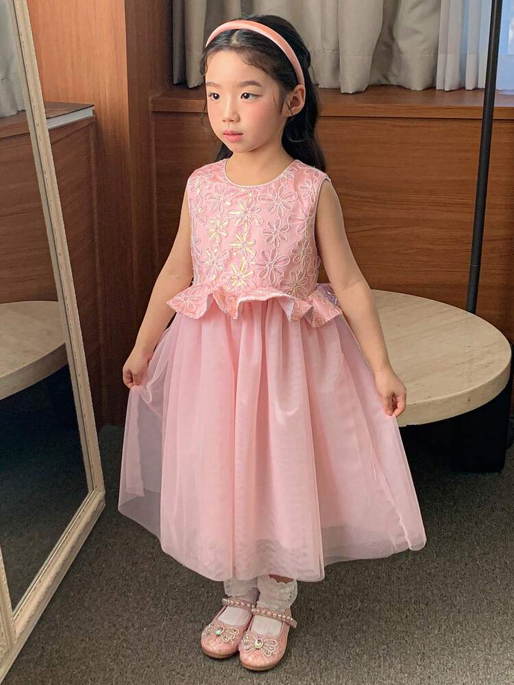 Girls Toddler Round Neck Sleeveless Tulle Dress, Fall Outfit