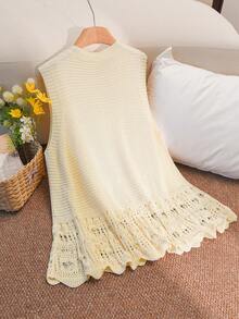 CosyJoli 大码女式休闲纯色无袖开衫 春季休闲度假女式开衫 - 杏色 - 查看 2