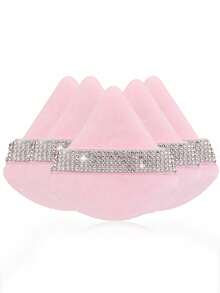 Diamond-Studded Triangular Powder Blotting Soft Crystal Velvet Setting Powder Puff Makeup Powder Blotting Sponge Beauty Fan-Shaped Sponge Tool - Pink - View 2