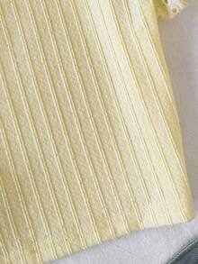 SHEIN Tween Girls' Casual Minimalist Comfortable Square Neck Cap Sleeve Textured Fabric T-Shirt - Yellow - View 4