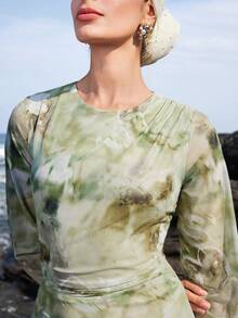 Veilorie 女士圆领喇叭袖收腰优雅阿拉伯风格连衣裙 - 綠色 - 查看 7