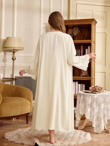 PalaceNights Bộ 2 món: Áo choàng dài tay viền ren + Áo choàng không tay viền ren cỡ lớn, thích hợp cho mùa xuân/hè. - Màu be - Xem 2