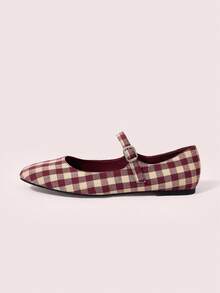 CUCCOO DOLLMOD Sepatu Flat Wanita Ujung Bulat Nyaman dengan Pita Merah Muda Modis dan Elegan, Sepatu Musim Semi, Liburan Musim Semi, Paskah, Hari Valentine - Grid ganda merah dan putih - View 7