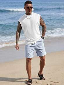 Ventusail 男士纯色圆领短袖休闲上衣，日常穿着 - 白色 - 查看 5