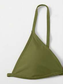 SHEIN Swim Bộ bikini gợi cảm, màu trơn, thời trang dành cho nữ - Màu xanh Ô liu - Xem 4