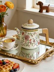 Cirelle 1.2升搪瓷茶壶，木柄设计——复古花卉图案，炉灶咖啡壶，是下午茶、早午餐或馈赠佳品的完美之选。 - 彩色 - 查看 9