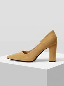 Mnmlis Tacones altos de punta elegantes para mujeres para ir al trabajo - Caqui - Ver 7