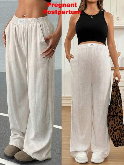 SHEIN 孕妇休闲纯色高腰裤