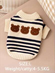 PETSIN 猫狗宠物冬季条纹毛衣，保暖可爱针织毛衣，超萌小熊图案 - 彩色 - 查看 19