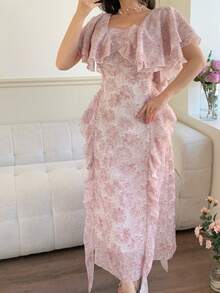Đầm midi thanh lịch với cổ áo xếp ly và eo thắt, thích hợp cho tiệc tùng, đám cưới, hoặc đi nghỉ mát. - Hồng - Xem 7