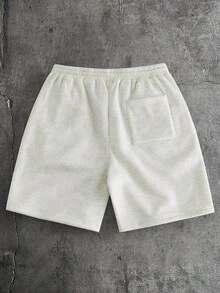 AXEPEAK 男士休闲时尚街头通勤泰迪绒字母印花抽绳腰短裤，夏季 - 杏色 - 查看 2