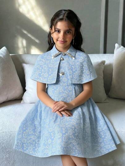 Elegant set med strassdekorationer för tweenflickor, överdrag, väst och kjol, 3 delar