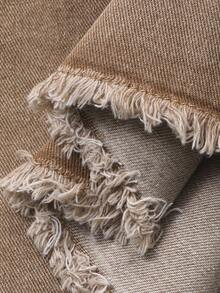 Dazy Plus Vintage Washed Khaki Loose Pocket Turndown Collar Long Sleeve Shirt + Frayed Hem Denim Jacket, Countryside Style, Spring/Autumn - Khaki - View 10