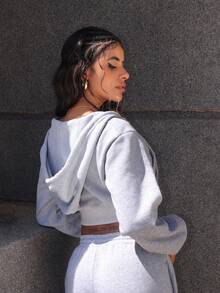 Rayane Ketlyn Women's Gray Hooded Sweatshirt & Pants Two-Piece Set - Grey - View 4