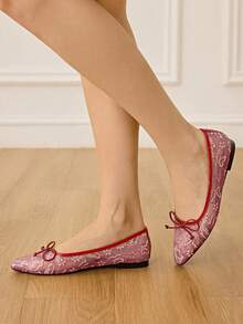 CUCCOO HITCHD 女士蕾丝网纱花卉刺绣蝴蝶结装饰圆头鞋，优雅浪漫甜美少女柔软白色网纱芭蕾平底鞋，适合新娘、伴娘、派对、婚礼等场合，尽显优雅气质 - 中紫紅色 - 查看 5