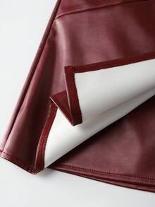 Franclia Asymmetrical Design Sense A-Line PU Mini Skirt For Women, Sexy, Spring/Autumn - Burgundy - View 6