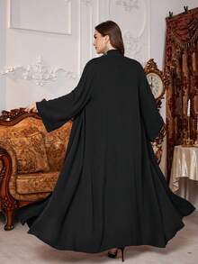 Al Najma Plus Size Women Loose Rhinestone Embellished Simple Arabic Abaya Robe - Black - View 2