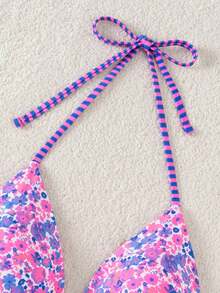 Swim Mod Women's Ditsy Floral Spaghetti Strap Backless Bikini Top - Multicolor - View 5