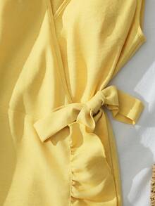 GlowEve Women's 2026 Spring/Summer New Vacation Sleeveless Ruffle Wrap Dress - Pale Yellow - View 6