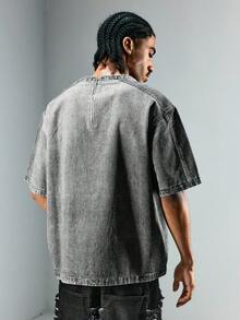 ROMWE MEN Street Life Áo denim hai màu cổ chữ V thường ngày cho nam - Màu Xám nhạt - Xem 7