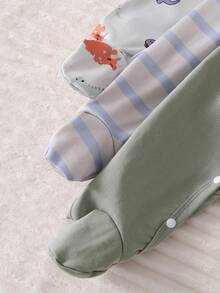 3pcs Newborn Cartoon Dinosaur Romper - Multicolor - View 5